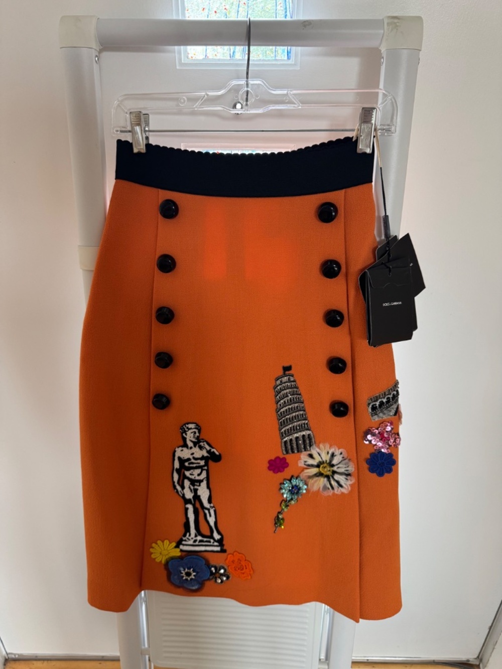Dolce & Gabbana Embellished Wool Orange Pisa Skirt – IT 38 / US 2 - Picture 2 of 6